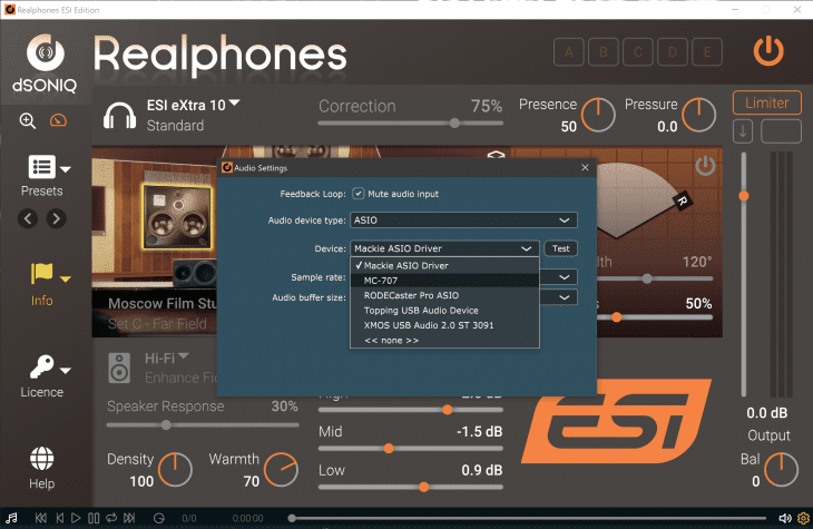 Screenshot dSONIQ Realphones ESI Edition