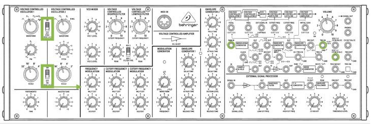 Behringer K-2 MKII Analogsynthesizer Skizze Bedienoberfläche neue Elemente