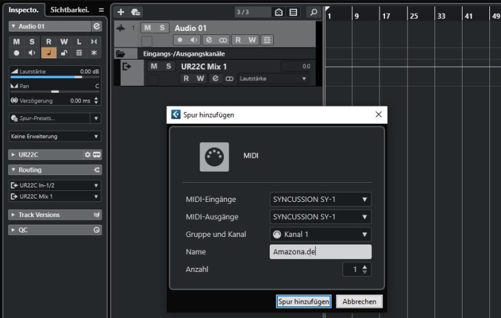 Behringer Syncussion SY-1 Userbild Cubase USB Midi Integration