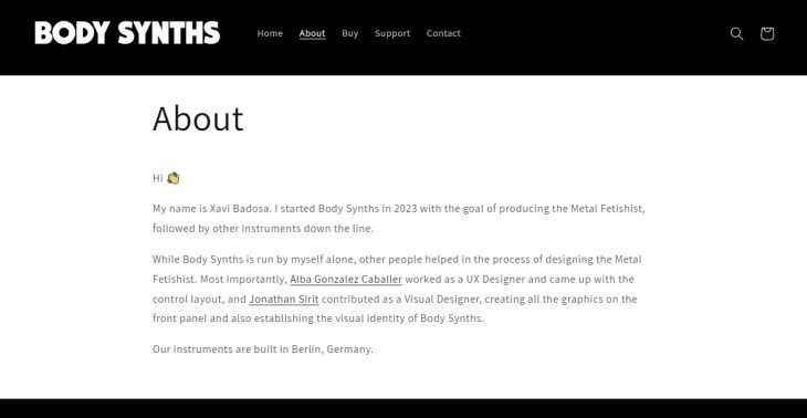 Body Synths Metal Fetishist Herstellerbild Screenshot Webseite About