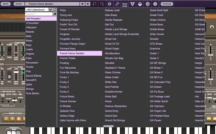 Cherry Audio GX-80 Software-Synthesizer Presetverwaltung