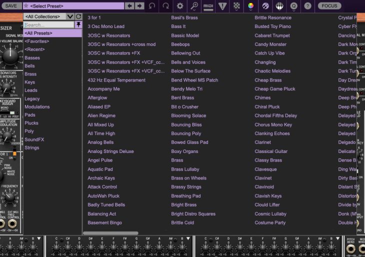 Die Presetverwaltung des Cherry Audio PS-3300 ist ein Drop-Down-Menü