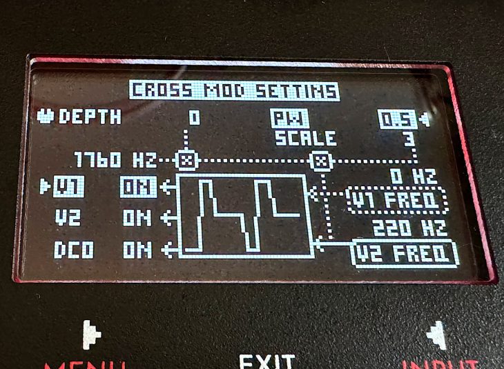 Menü zur Crossmodulation des Gamechanger Audio Motor Synth MKII