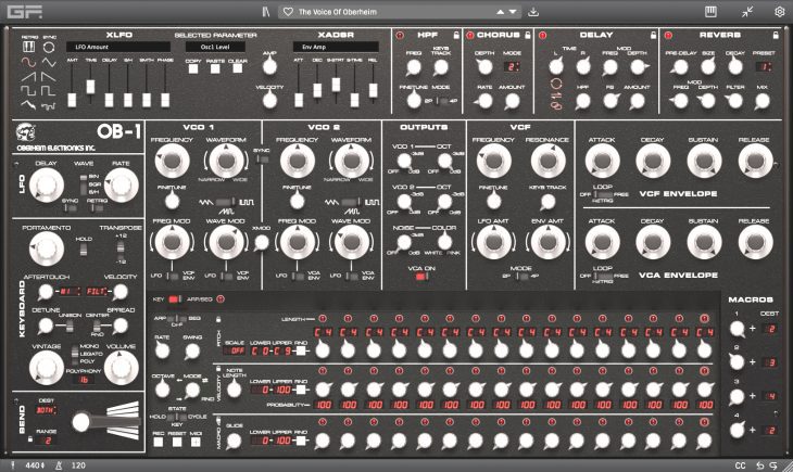 GForce Software Oberheim OB-1 Oberflaeche mit Sequenzer