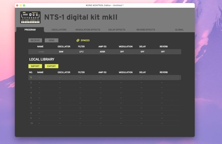 Korg NTS-1 mkII Programms-Panel