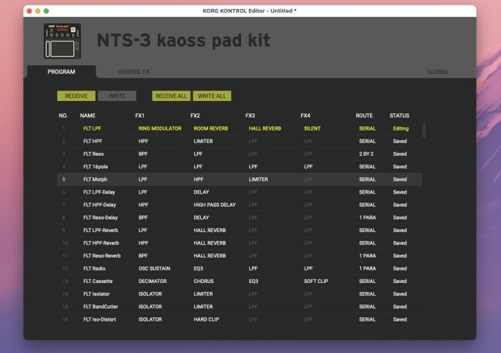 Korg NTS-3 Editor - Bibliothek