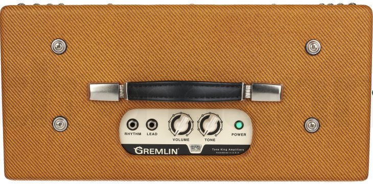 Tone King Gremlin 70th Anniversary Tweed Sicht von oben auf die Regler und Eingänge